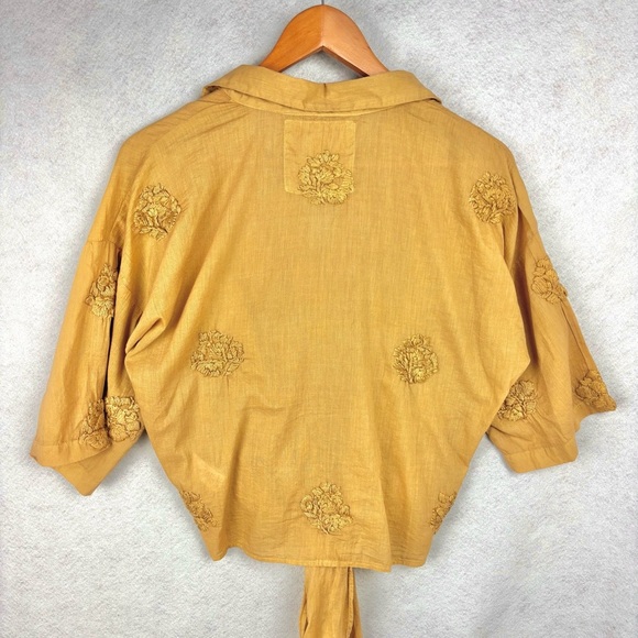 NWT Anthropologie Kyla Seo Bohemian Yellow Embroidered 100% Cotton Blouse Sz S - Picture 10 of 11
